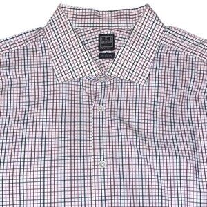 Ike Behar Men's Plaid Dress Shirt 18x37 Purple White Long Sleeve Cotton